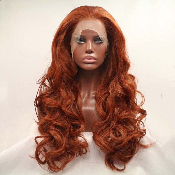 Melody Wig 350#Color Brown Red Synthetic Lace Front Wigs For Women Hair Long Copper Red Body Wave Glueless Hair Heat Resistant Fiber Long Wavy Wigs