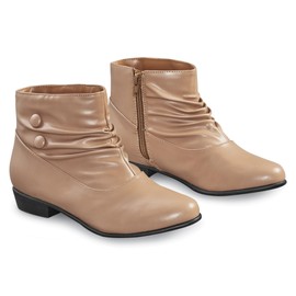 Collections Etc Women's Button Ankle Scrunch Boots w/Low Heel Camel 9