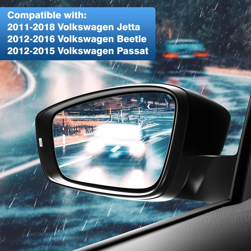 Turvysen Driver Side Mirror Glass Compatible with 2011-2018 Volkswagen Jetta,