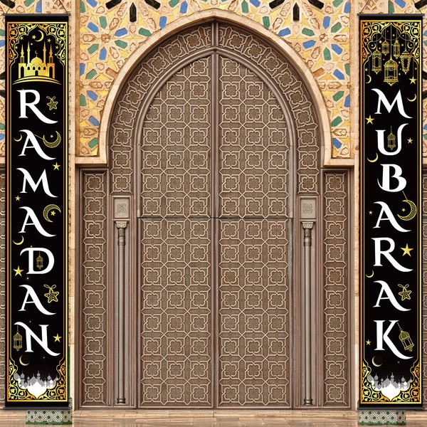 Eid Mubarak Decoration Set Eid Mubarak Porch Sign Ramadan Banner Hanging Decoration for Indoor/Outdoor Decoration Eid Al-fitr Party (Blue)