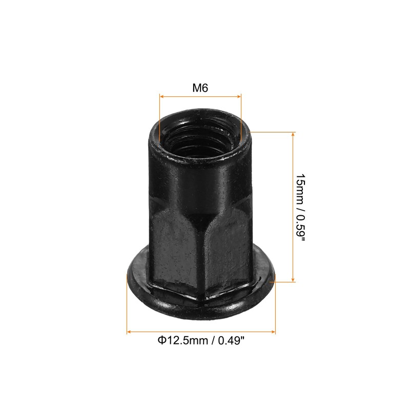 sourcing map M6 Rivet Nuts Thread Half Hexagonal Carbon Steel