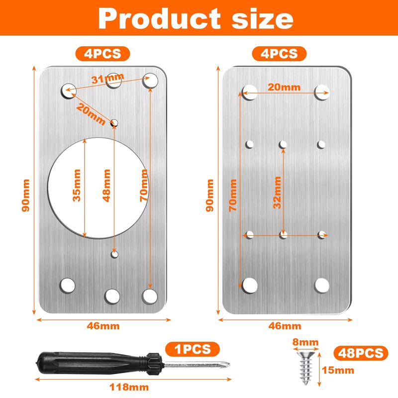 Pack of 8 Hinge Repair Kit, 9 x 5 cm