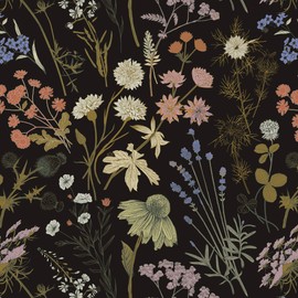 Kitico Peel and Stick Wallpaper Vintage Floral Wallpaper 16.1''x197'' Floral Contact Paper Black Peel and Stick Wallpaper Self Adhesive Removable Wallpaper for Bedroom Cabinet Decorative