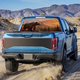 Bear Rear Window Decals for Car SUV Trucks,Rustic Mountain Landscape Perforated Window Film Graphic Vinyl Sticker,See Through Rear Window Vinyl Wrap,Truck Window Decals,Car Decoration