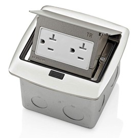 Leviton Pop-Up Floor Box with 20 Amp, Tamper-Resistant Outlet, PFTR2-BN, Brushed Nickel