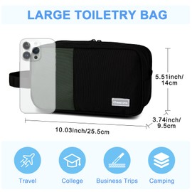Toiletry Bag Men, Chase Chic Large Travel Hanging Toiletry Bag with 3 Zip Compartment, Waterproof Shaving Dopp Kit Bag Makeup Wash Bag, Black and Green