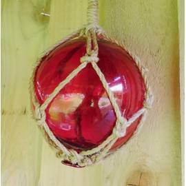 Nautical Glass Sea Fishing Float Buoy RED | 5"/12.5cm Dia With Rope Hanger | 15218RED