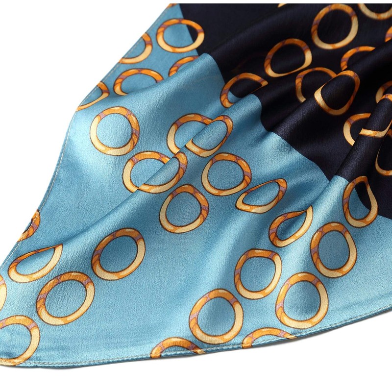 Bufanda larga de seda, estampado floral y gráfico, Blue Taupe