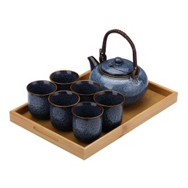 I-MART Japanese Tea Set, Asian Tea Set, Traditional Tea Set, Tea Set with Tray, Teapot and 6 Tea Cups
