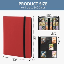 Trading Card Binder 9 Pocket, Fvxldcz PU Cover Card Collection Binder 540 Cards Sleek Side-Loading Card Album, Sturdy Card Collection Folder for TCG, MTG, Yugioh, Sport Cards (Red-2)
