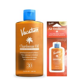 Vacation Chardonnay Oil SPF 30 & Air Freshener Bundle, Hydrating & Nourishing, Lightweight, Transparent on All Skin Tones, Water-Resistant, Travel Size Sunscreen, 3.4 Fl. Oz.