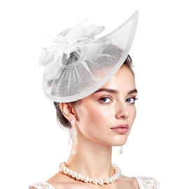 Zando 2025 Ken-Tucky Derby Fascinator Hats for Women 20s Mesh Feather High Tea Hats for Women Headwear White Fascinator Hat Women Vintage Pillbox Church Hat Ken-Tucky Derby Outfits One Size