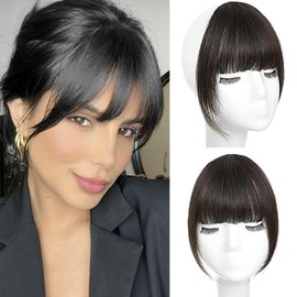 SUNFA Clip in Bangs 100% Real Human Hair Extensions Wispy Fake Bangs Hair Clip on Bangs for Women Fringe with Temples Hairpieces Bangs for Daily Wear Natural Black