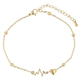 Akzent Fußkette Damen Edelstahl goldfarben ionenplattiert 21 cm – Fußkettchen „Briar“ mit Herz & Herzschlag-Anhänger, romantisches Design