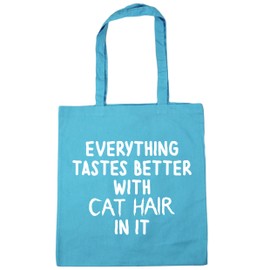 Hippowarehouse Everything tastes better with cat hair in it Tote Shopping Gym Beach Bag 42cm x38cm, 10 litres