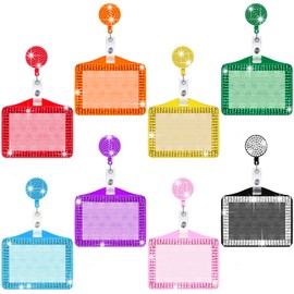 Spakon 8 Pieces Rhinestone Badge Holder Bling ID Card Holder Crystal Cute Badge Holder Retractable Reel Clip Vertical ID Holder for Office Business Home Nurses, 8 Colors(Horizontal)