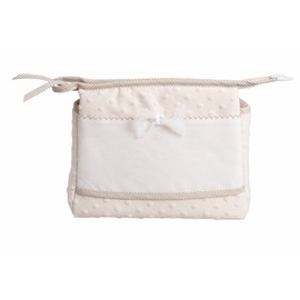 FILET - Travel Bag with Zip, Aida Canvas Embroidery Bag, Beauty Product Organiser, 100% Made in Italy, Dimensions 24 x 20 x 10 cm, Beige and White, Modern