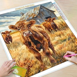 Cow Pattern DIY Diamond Arts Colorful Painting Kit without Frame, DIY 5D Diamond Arts Colorful Painting Kit, Wall Art Decor for Home:_Round 40x40cm_Cow