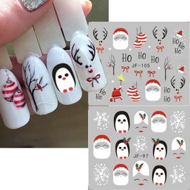 12 Sheets Christmas Nail Stickers Water Transfer Nail Decals Santa Claus Snowman Elk Penguin Nail Art Stickers Pine Winter Nail Art Supplies for Women Xmas Nail Art Decorations