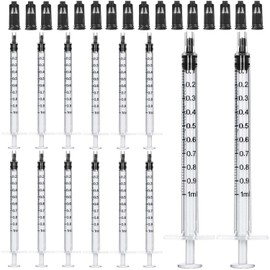 100pcs 1ml Plastic Syringes with caps for Scientific Labs Experiment Refilling, Measuring Liquids, Watering, Feeding Pets, Oil or Glue