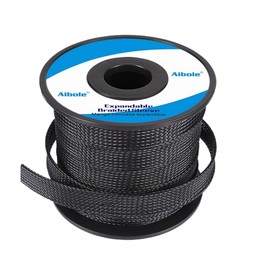 Aibole 100Ft-3/8 Black Cable Management Cord Protector Braided Wire Loom Braided Cable Sleeve for Television, Audio, Computer Cables, Prevent Pet from Chewing Cords…