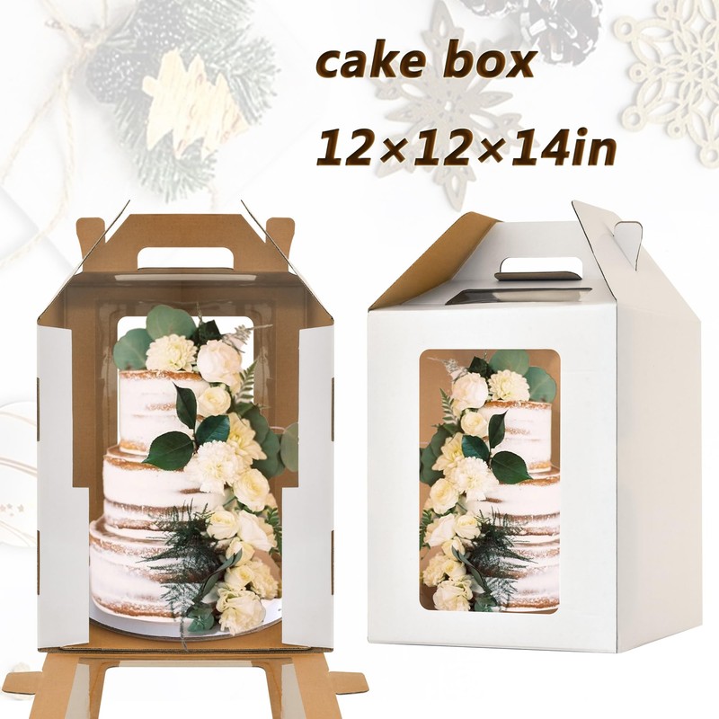 Hzzycaxli 12x12x14 Inch Tall Cake Boxes with windows,10in 12in Tall