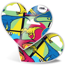 2 x Heart Stickers 7.5 cm - Dinosaur Comic Book Dino T-Rex Fun Decals for Laptops,Tablets,Luggage,Scrap Booking,Fridges, 14679