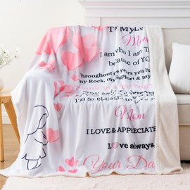 Battilo to My Loving Mom Blanket, from Daughter Son, Gifts for Mom Birthday, Super Soft Flannel Sherpa Throw Blanket for Bed Sofa 60 x 70, Pink Heart