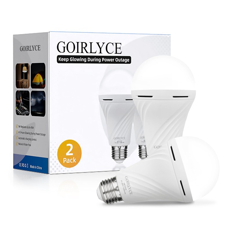GOIRLYCE Emergency Rechargeable Light Bulbs, White Battery Operated Light Bulb