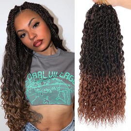 Samtress 9 Packs Boho Senegalese Twist Crochet Hair with Curly Ends 18 Inch Ombre Brown Pre-Looped Island Twist Crochet Braids Synthetic Goddess Boho Twist Crochet Braids Extensions for Women (#T30)