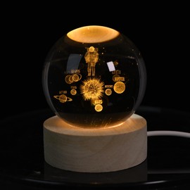 YonderSageTech 2.36 Inch 3D Galaxy Crystal Ball Night Light Lamp with Wooden Base, Warm Glow LED Mood Night Light, Gift for Boys, Girls, and Teens (Explorer)