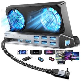 YCE 14 in 1 Steam Deck Docking Station Dual Cooling Fans with HDMI 2.0,6 USB Ports,Gigabit Ethernet,Type C 100W PD,DP1.2,VGA 40Gbps Adapter for Steam Deck/Rog Ally/Switch/Legion Go