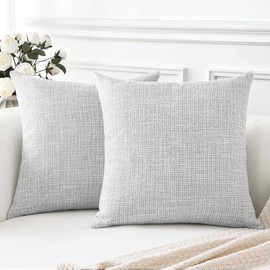 OTOSTAR Linen Throw Pillow Covers Set of 2 Decorative Square Pillowcases Cushion Covers 12x12 Inch for Home Decor Sofa Bedroom Car 30 x 30 CM Light Grey