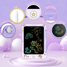 Genialba LCD Writing Tablet for Kids, Colorful Screen Drawing Board for 3-7 Year Old Boys & Girls - Educational Toys for Birthday & Christmas (Unicorn)