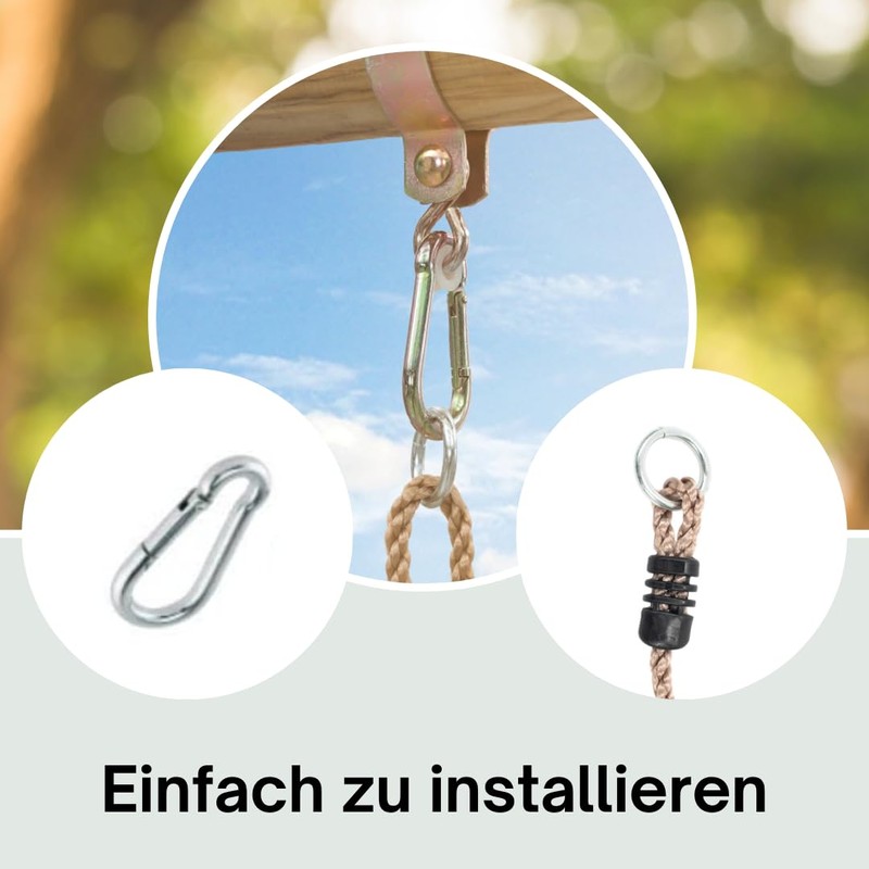 h2i Swing Ropes, Rope for Swing Including Carabiner, Height-Adjustable Rope