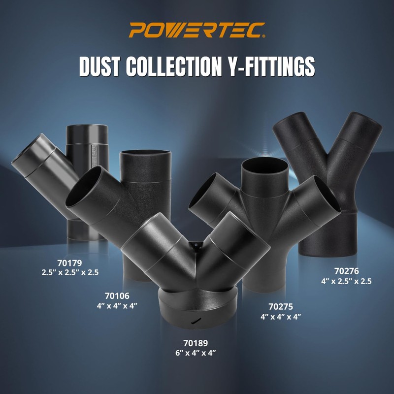 POWERTEC 70189-P2 Dust Collector Y-Fitting | 6-Inch to 4-Inch Hose