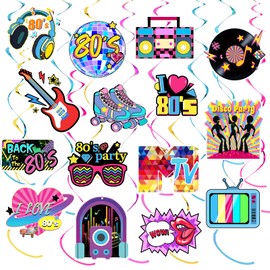 36 Pcs 80s Party Decorations 1980s Party Hanging Swirls Ceiling Decor Retro Hip Hop Back to The 80s Party Ceiling Streamer for 1980s Theme Disco Party Birthday Party Rock Hippie Party