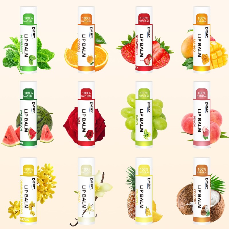 DMSKY 24 Pack Lip Balm, Natural Lip Balm Bulk with
