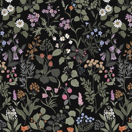 Dimoon 17.3" X 137" Peel and Stick Wallpaper Floral Contact Paper Wall Art Black Brown Renter Friendly Waterproof Removable Self Adhesive Wallpaper for Bedroom Livingroom Bathroom Textured Vinyl Roll