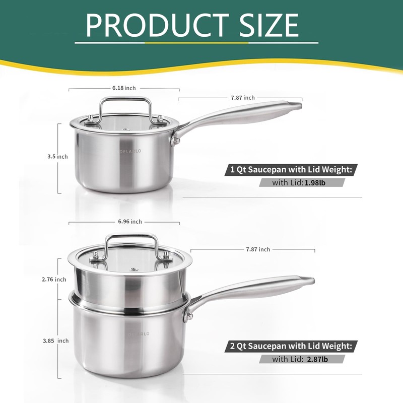 DELARLO Sauce Pan Sets, Compatible with All Cooktops 600℉, Full