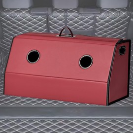 MugiVSE Leather Trunk Organizer,Foldable,Multi-Compartment,With Breathable Holes for Car SUV Truck MPV,Camping Picnic,Home Large 26 * 13.7 * 13.7 inch Red