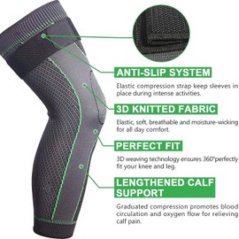 1 par de mangas de compresión para piernas con correas elásticas para hombres y mujeres, rodilleras extra largas para baloncesto, fútbol, dolor de rodilla, ejercicio, dolor en las articulaciones, artritis, correr, LCA