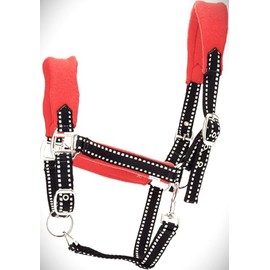 Cwell Equine FLEECE padded headcollars halter Red/Black TWO TONE Full/Cob/Pony (COB)