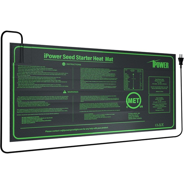 iPower 25 x 52cm Durable Waterproof Seedling Mat, Warm Hydroponic Heating Pad, Small, Black, Three-pin Plug (UK version)