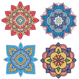 GORGECRAFT 4PCS Flower of Life Window Decal Meditation Static Window Clings Colorful Mandala Non Adhesive Window Film Circle Sliding Glass Door Stickers for Prevent Stop Birds Dogs Pets Strikes