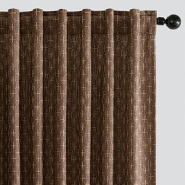 MIULEE Decorative Back Tab Linen Curtains with Geometric Pattern for Living Room Bedroom Farmhouse Rustic Thick Woven Textured Patterned Mudcloth Drapes 84 Inches Long 2 Panels Set, Dark Coffee