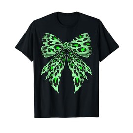 Coquette Bow Cheetah Animal Pattern Lime Green Leopard Print T-Shirt