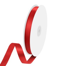 Quhora 5/8 inches Wide x 100 Yards Single Faced Red Polyester Satin Ribbon, Satin Ribbon for Gift, Crafts, Hair Bows, Gift Wrapping, Wedding Party Decoration and More