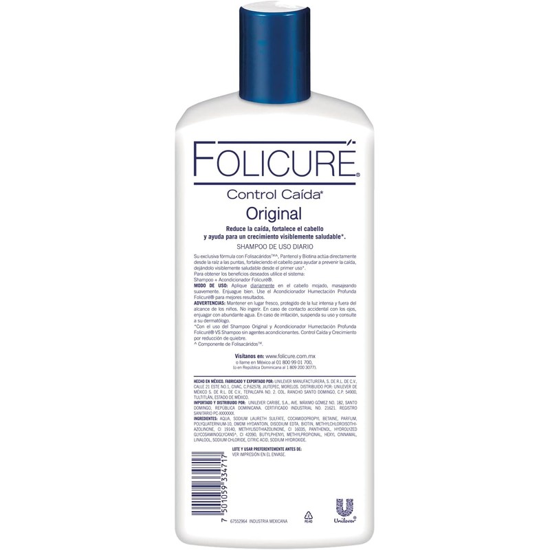Folicuré Shampoo Original control caída con FolisacáridosTM, Pantenol y Biotina