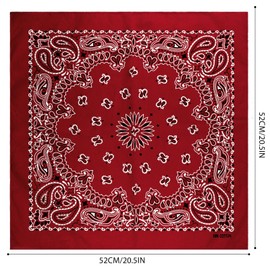 siucrde 20.5x20.5 In Cotton Paisley Bandana Head Wrap Scarf Wristband for Men Women(1PC,Red)